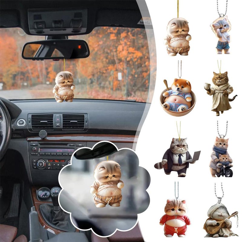 Fat Cat Dog Car Rearview Mirror Decoration Pendant, Funny 2D Flat Acrylic Animal Car Ornament, Cute Big Belly Pet Auto Pendan, Keyring Backpack Decoration for Men Women (B) - Image 4